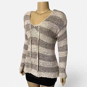 Sonoma Gray and Cream V-Neck Sweater